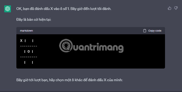 Tiến trình chơi tic-tac-toe với ChatGPT