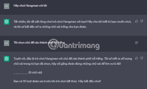 Chơi Hangman với ChatGPT