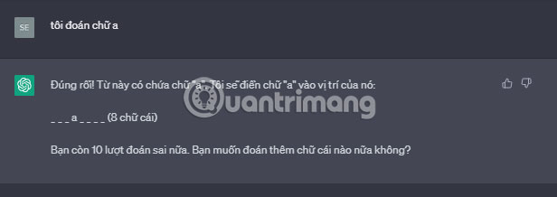 Các chữ cái lần lượt được điền vào từ