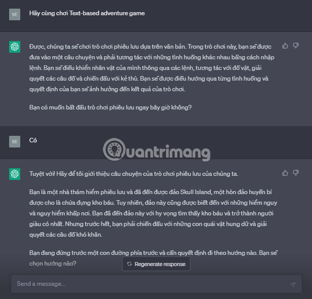 ChatGPT bắt đầu game phiêu lưu