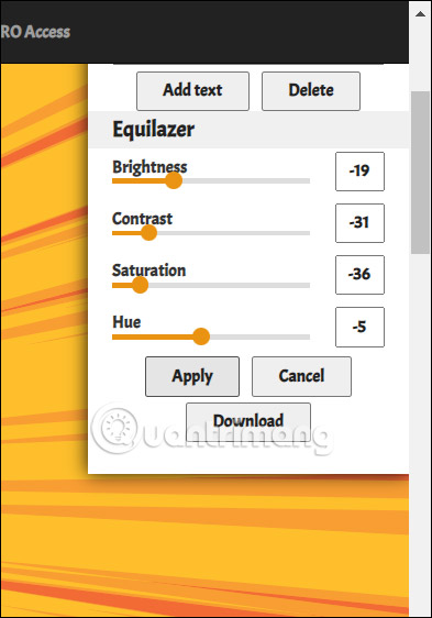Chỉnh ánh sáng ảnh trên Photo Cartoon