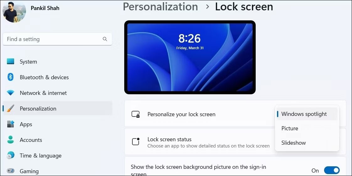 Bật hoặc tắt hình ảnh Spotlight trên màn hình khóa bằng ứng dụng Settings