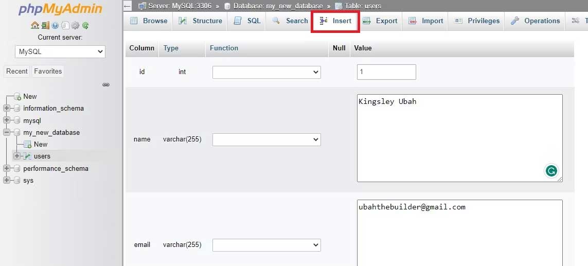 Thêm vào người dùng đầu tiên