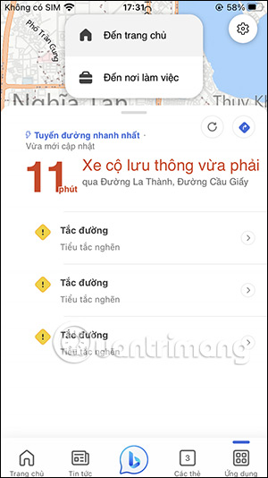 Thông tin bản đồ trên Bing AI