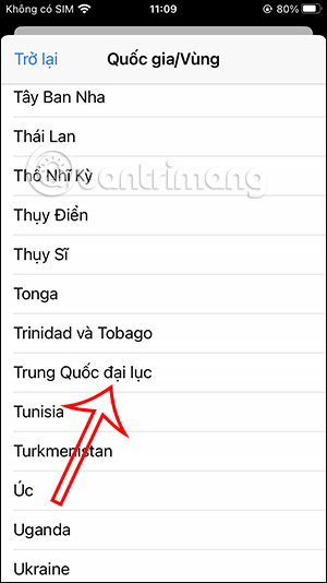 Chọn vùng Trung Quốc