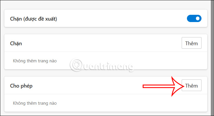Thêm ngoại lệ bỏ chặn trên Microsoft Edge