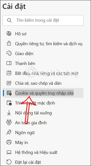 Cookie và quyền truy nhập site trên Microsoft Edge