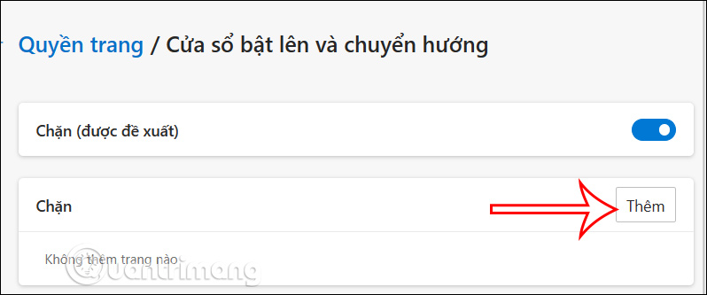 Thêm ngoại lệ chặn pop-ups trên Microsoft Edge