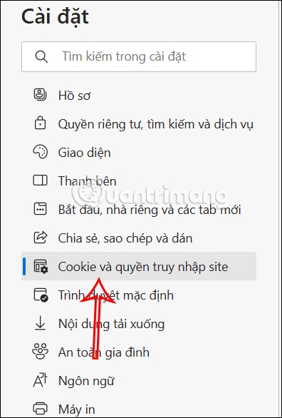 Cookie và quyền truy cập site trên Microsoft Edge