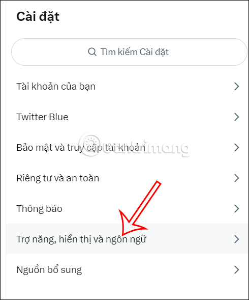 Trợ năng, hiển thị và ngôn ngữ trên Twitter PC