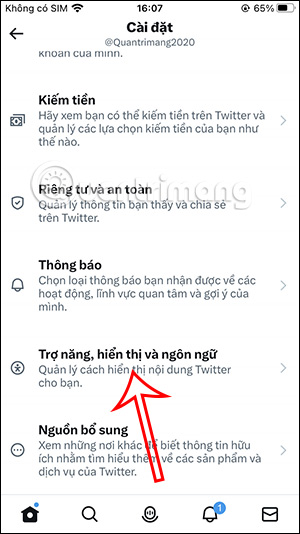 Chỉnh chế độ Trợ năng trên Twitter