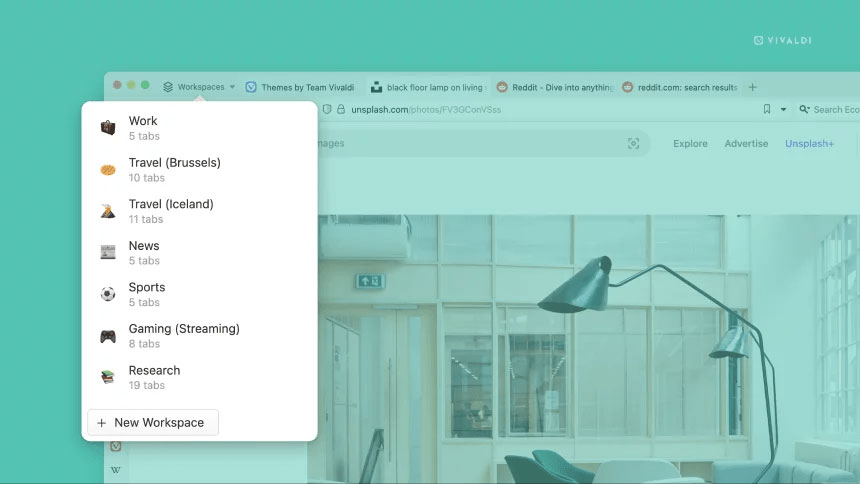 Trình chuyển đổi workspace trên Vivaldi 6.0