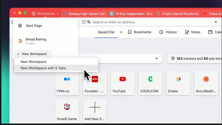 Bản demo của tính năng Workspaces mới trên Vivaldi 6.0