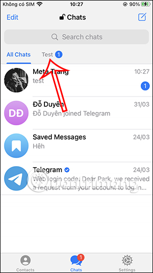 Tin nhắn trong thư mục trò chuyện Telegram
