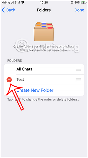 Chọn xóa thư mục Telegram