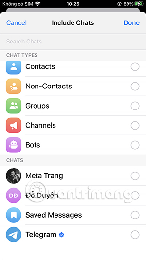 Giao diện lựa chọn