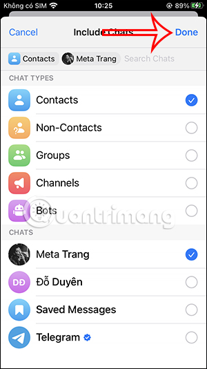 Lưu trò chuyện trong thư mục Telegram