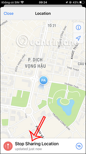 Tùy chọn dừng chia sẻ bản đồ trên Telegram
