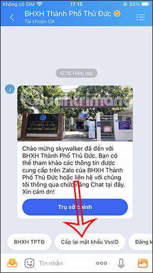 Chọn cấp lại mật khẩu VssID