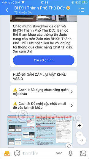 Hướng dẫn lấy lại mật khẩu VssID trên Zalo