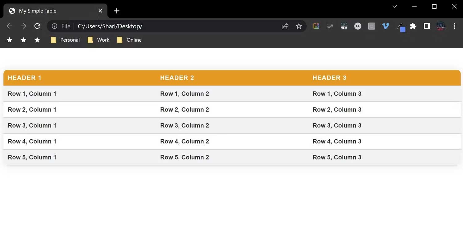 Mở file HTML để xem bảng trong trình duyệt