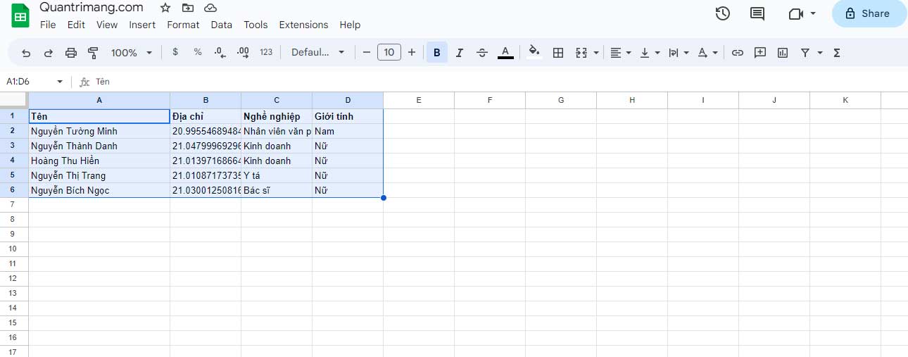 Tạo bảng tính trên Google Sheets