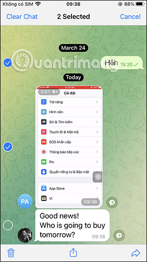 Chọn các tin nhắn lưu trữ
