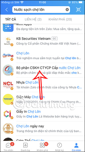 Tìm đơn vị cấp nước trên Zalo 