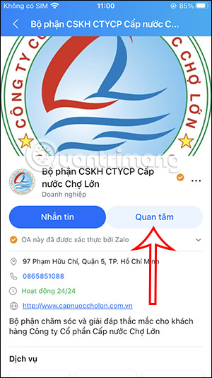 Theo dõi tài khoản Zalo OA