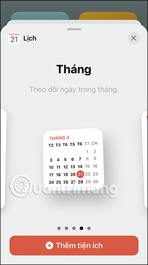 Widget lịch trên iPhone