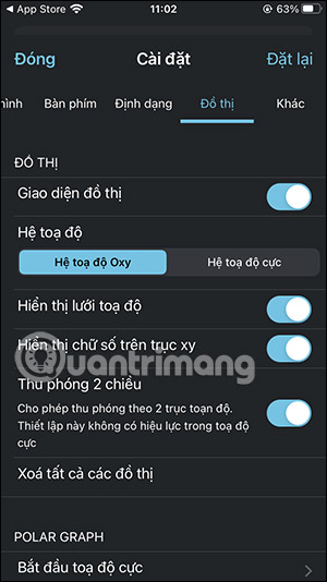 Đổi kiểu hiển thị Đồ thị