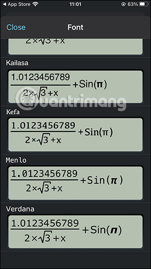 Nhấn vào ảnh để phóng to Chọn phông chữ mới
