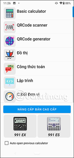 Nhấn vào ảnh để phóng to Tùy chọn trên ứng dụng giả lập Casio