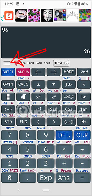 Giao diện bàn phím giả lập Casio 