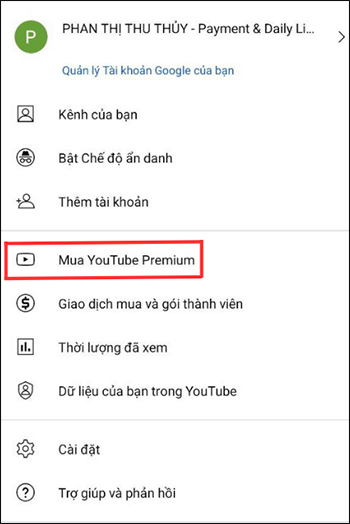 Mua YouTube Premium