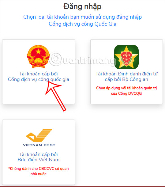 Đăng nhập Cổng Dịch vụ công Quốc gia