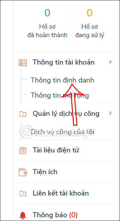 Thông tin định danh trên Cổng Dịch vụ công Quốc gia