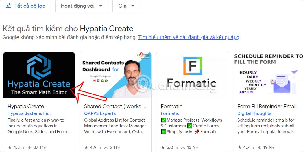 Chọn tiện ích Hypatia Create trong Google Slides