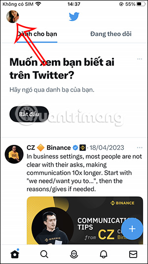 Giao diện Twitter trên iPhone