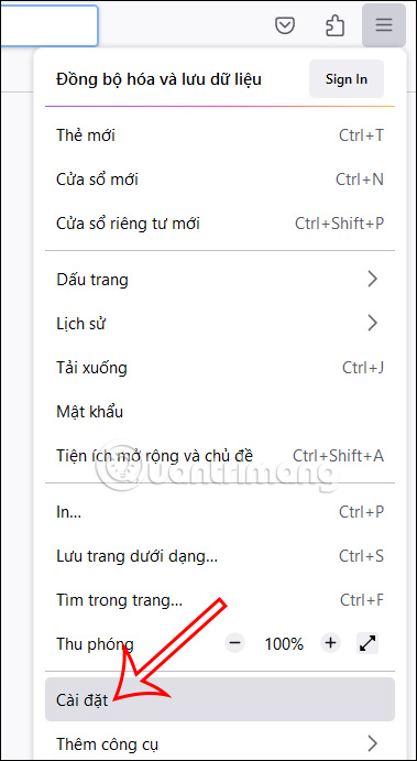 Cài đặt trên Firefox