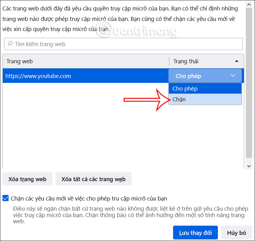 Chỉnh quyền truy cập trên Firefox