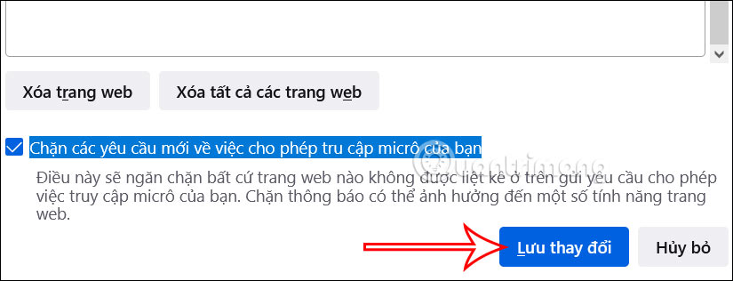 Lưu quyền truy cập mới trên Firefox