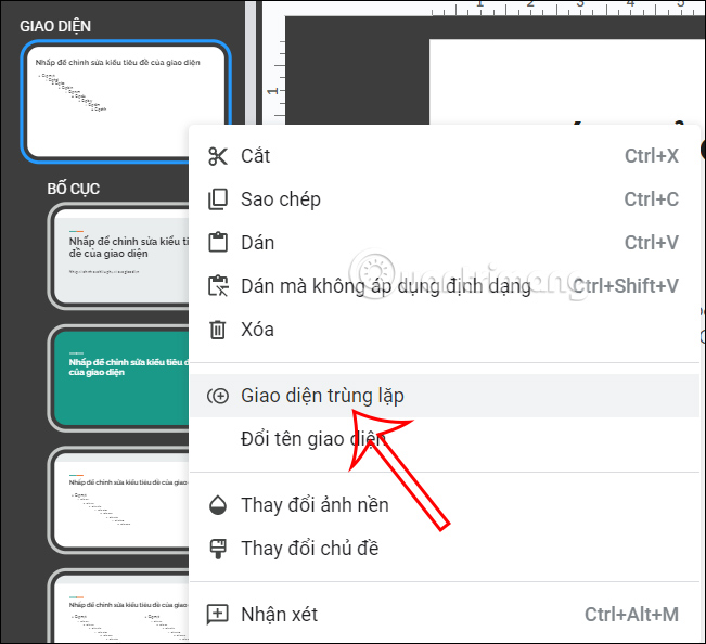Tạo slide trùng lặp Google Slides