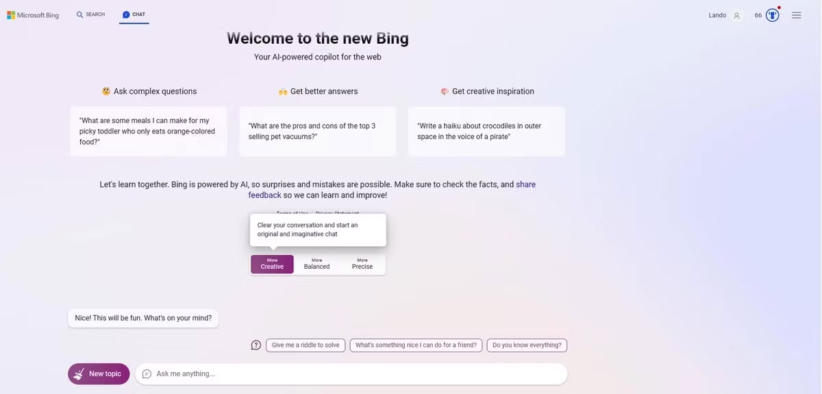 Cuộc trò chuyện Bing