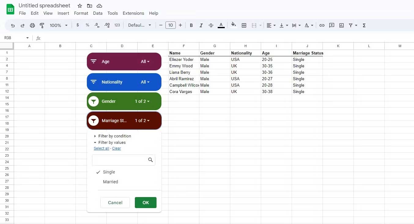 Hướng dẫn dùng slicer trong Google Sheets