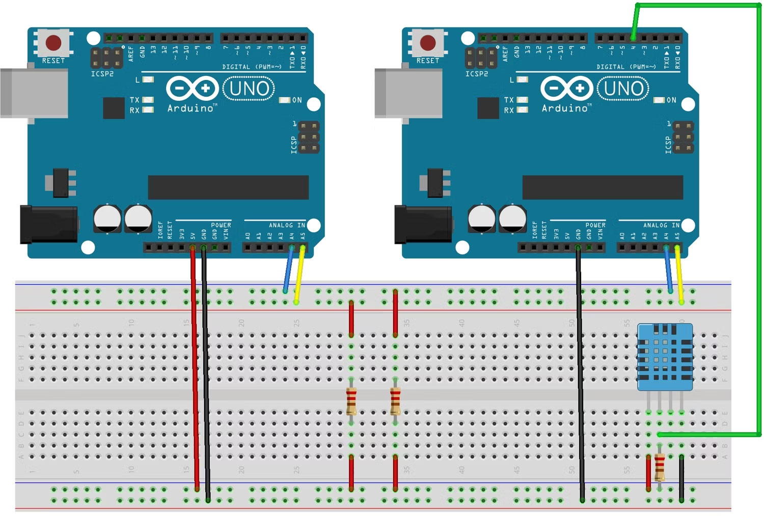 Ví dụ DHT11 I2C với 2 bo mạch Arduino