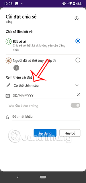 Thiết lập chia sẻ tài liệu