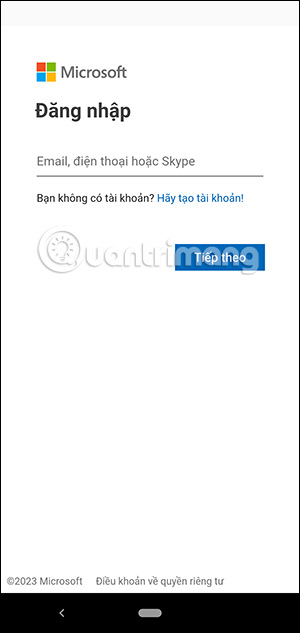 Nhập tài khoản Microsoft