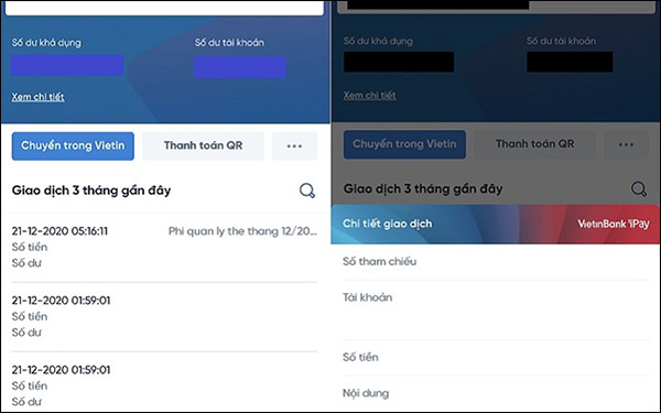 Banking transactions on VietinBank iPay
