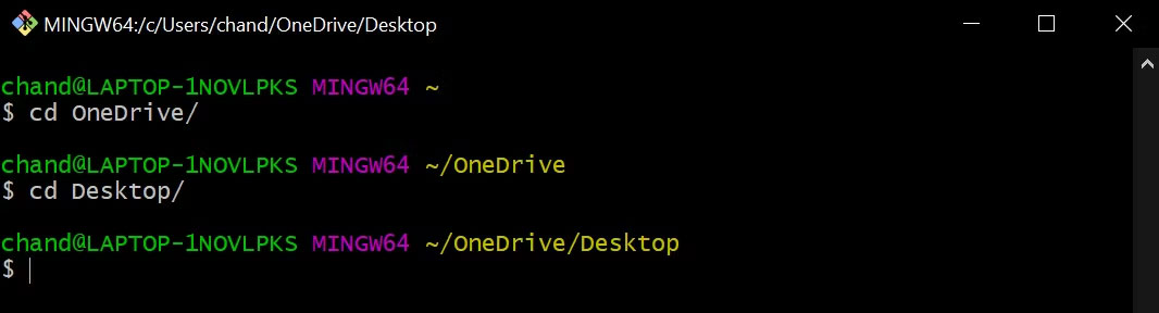 Git Bash di chuyển đến thư mục đích